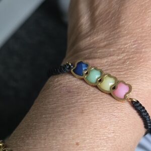 Gold-Plated Multicolor Clover Bead Bears Bracelet - Pink, Yellow, Green, Blue